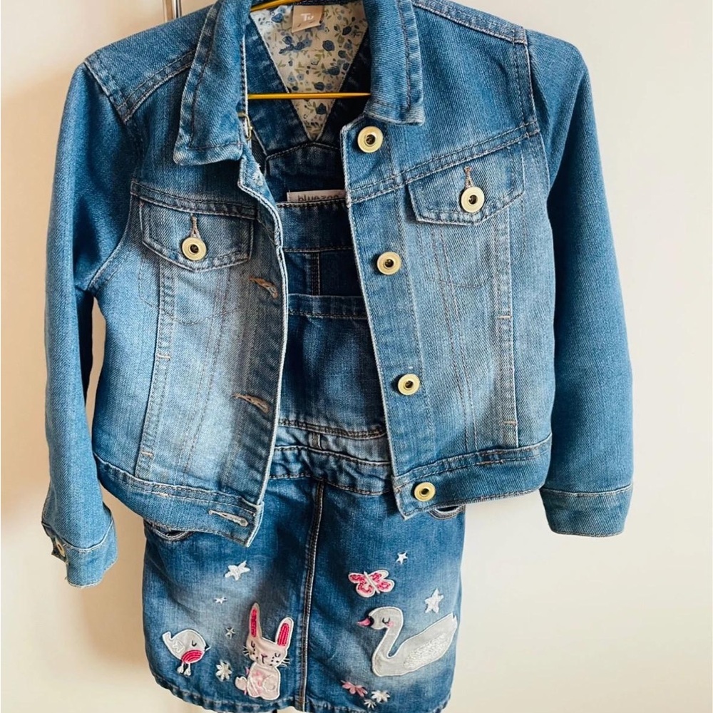 Charming Blue Denim Kids Jacket and Skirt Set